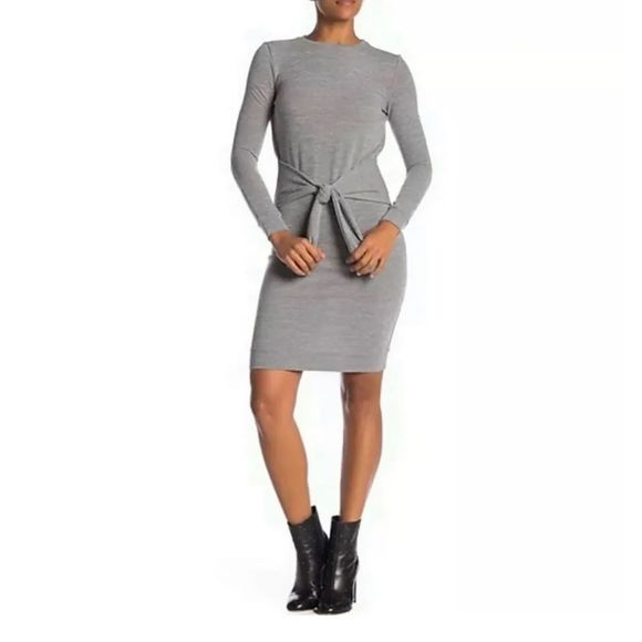 Romeo & Juliet Couture Dresses & Skirts - Romeo & Juliet Couture Gray Tie Waist Longsleeve Bodycon Sweater Dress Small